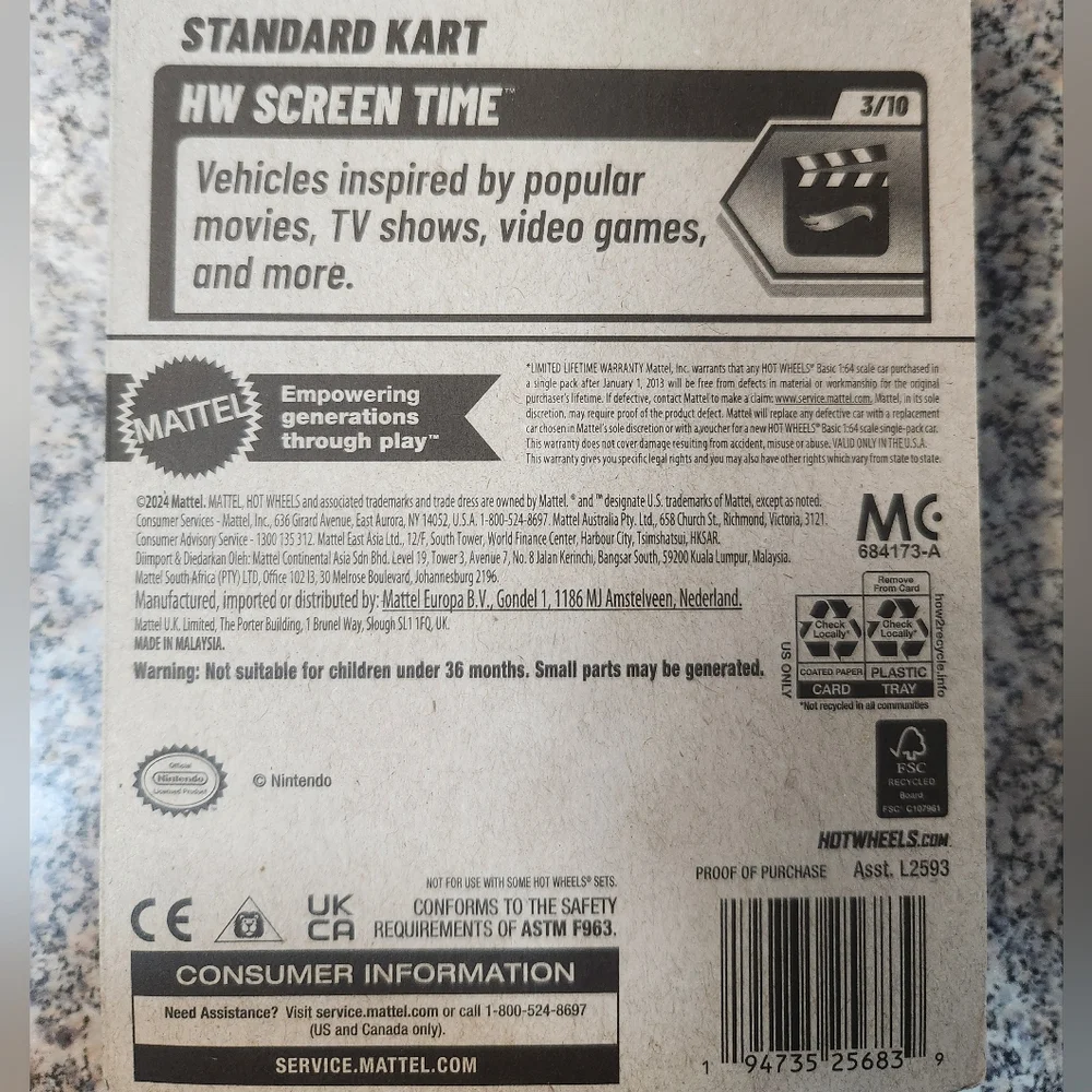NEW IN BOX HOT WHEELS Mariokart Standard Kart HW Screen Time Mattel - Picture 5 of 5
